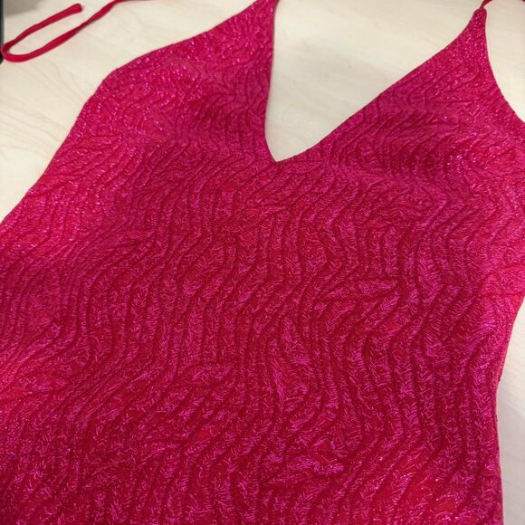 2000s hot pink halter maxi dress by Jessica McClintock for Gunne Sax - Picture 7 of 8